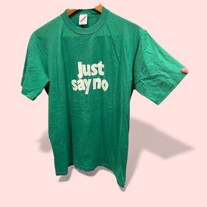 Vintage 80s Just Sat No t-shirt green Jerzees nostalgia throwback icon USA